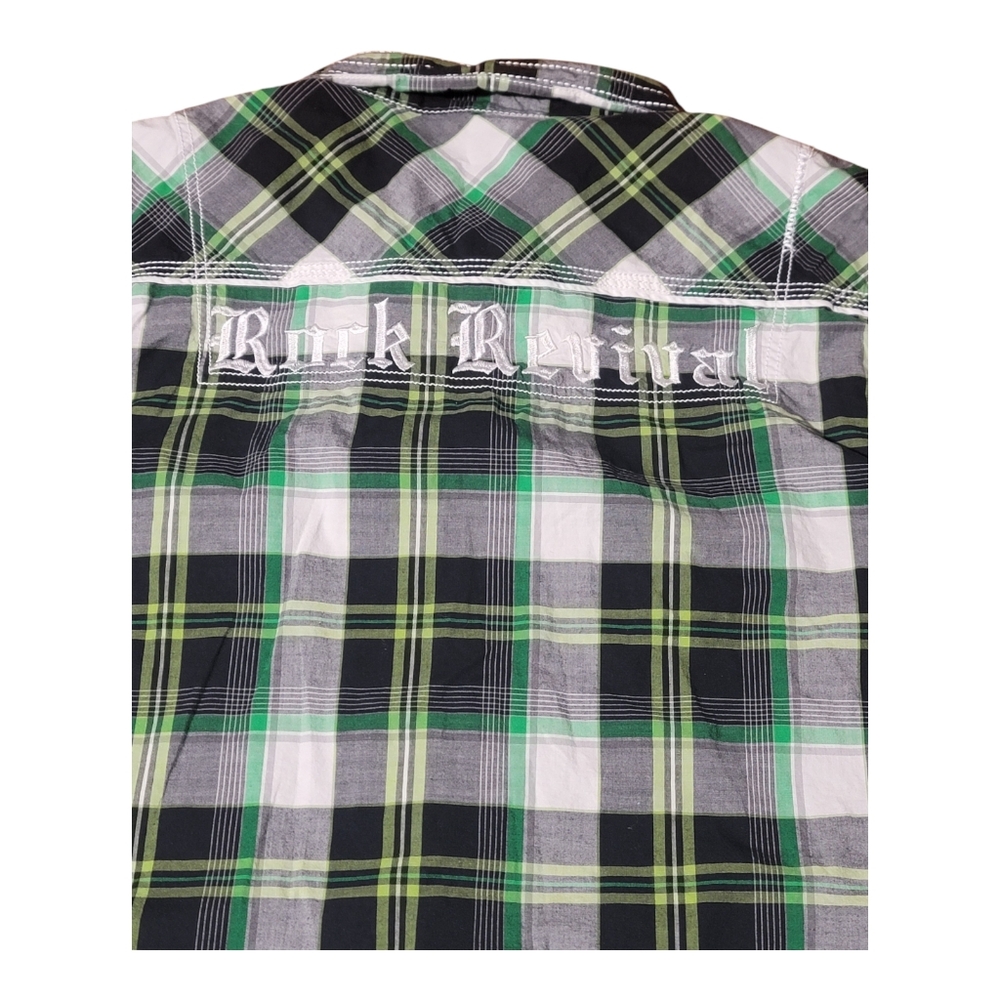 Rock Revival Mens Large Long Sleeve Button Up Shirt Embroidered Spellout B30 - Picture 3 of 10